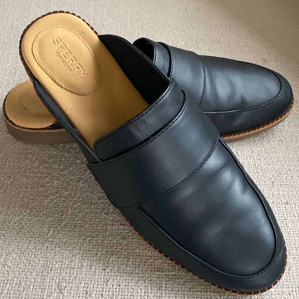Sperry black leather mules US 11